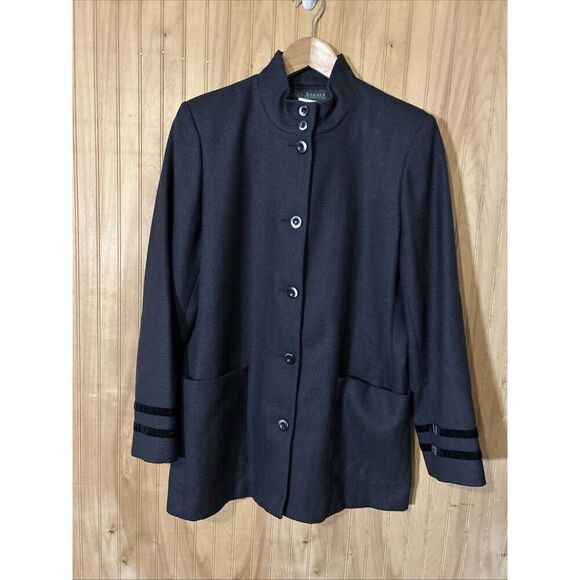Harve Benard Black and Gray Herringbone Wool Blazer Jacket Women's Size 8 - Picture 1 of 5
